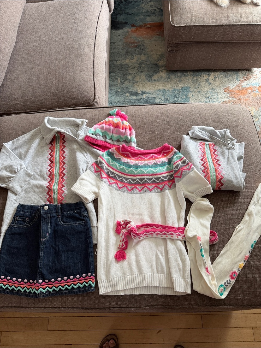 Gymboree Cream Fair Isle Sweater Dress with Pink, Teal & Coral Accents